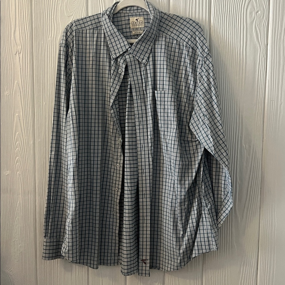 Men's Blue Checkered Button-Up Shirt